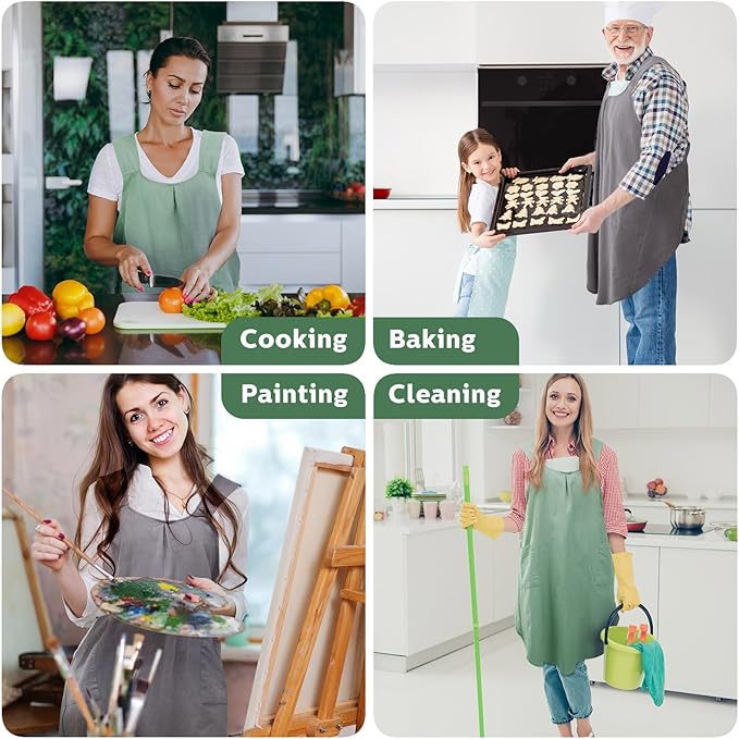 JaGely 2 Pack Japanese Linen Cross Back Kitchen Cooking Aprons for Women Men with 2 Pockets Cute Gardening Dress