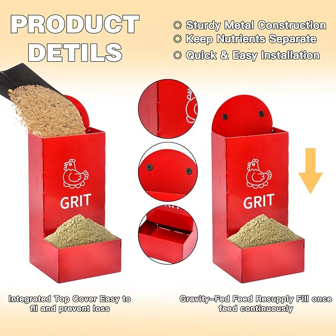 2 Pack Chicken Oyster Shell Feeder and Grit Device, Corner Chicken Feeder, Coop Accessories, Suitable for Hens and Chicks (Black+Red)