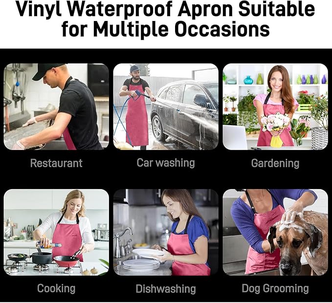 Waterproof Apron with Comfortable Adjustable Bib Rubber Vinyl Dishwasher Heavy Duty Apron for Men Women Dishwashing