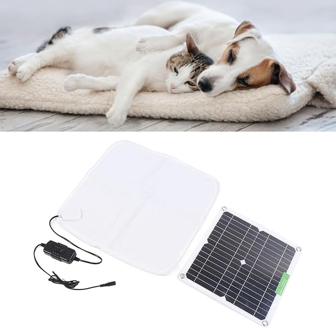 Solar Panel Pet Heating Pad 12V 50W - Portable Soft Heated Blanket for Dogs Cats Outdoor Car Travel, Chicken Coop Safe, Puppy Kitten Warmer with Battery Box