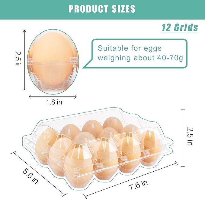 100 Packs Egg Cartons Cheap Bulk，Plastic for 12 Eggs, Clear Egg Cartons 3 * 4 Grids，Perfect for Refrigerator Chicken Farm Markets Commercial Business Market Display