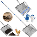 15 Inch Large Chicken Poop Scooper,4 in 1 Adjustable Chicken Coop Scoop, (25 to 71 inch) Adjustable Stainless Steel Handle Chicken coop Rake and Pair of Non-Slip Gloves, Chicken Coop Accessories