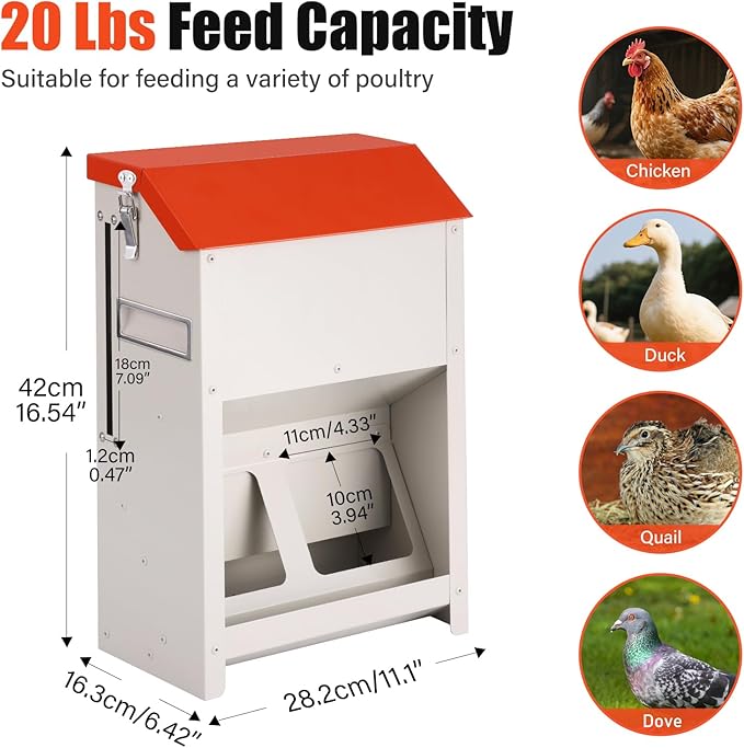 Chicken Feeder Wall Mount - No Spill Feeder No Waste for Poultry and Duck - Hanging Chicken Food Dispenser for Oyster Shell & Grit
