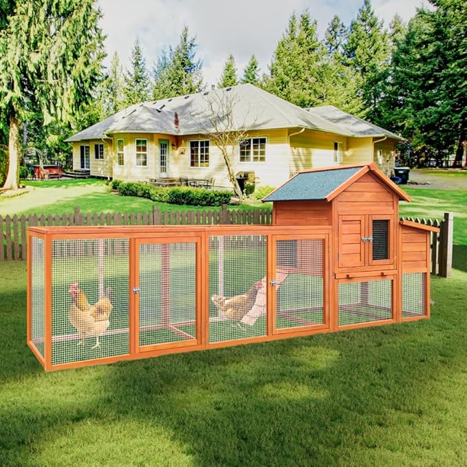 122 Inch Wooden Chicken Coop for Outdoor Use with Nesting Box and Run, Large Capacity Poultry House for 3-4 Chickens