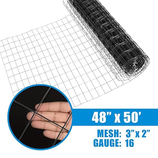 Fencer Wire 16 Gauge Green Vinyl Coated Welded Wire Mesh Size 2 inch X 3 inch, Black,4x50 ft
