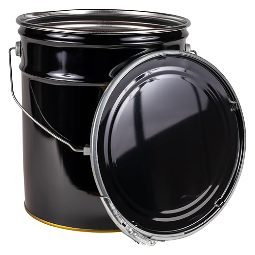 ATERET 5 Gallon Black Metal Bucket & Lever Lock Pail Lid, Heavy Duty Durable Pails and Lids for Outdoor and Household Use