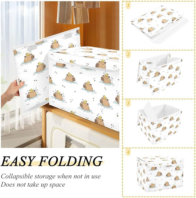 Capybaras Ducks Water Storage Bins with LidsCute Foldable Storage Basket with Handles Collapsible Large Fabric Organizer Containers for Clothes Shelves Closet Office Home