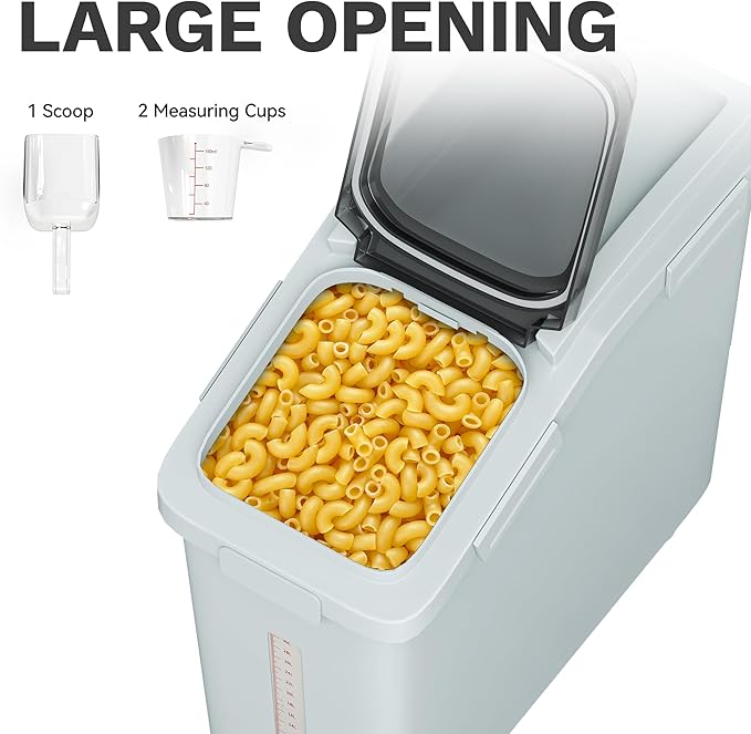 DWVO Large Ingredient Storage Bins, 11.4-Gallon Flour Rice Food storage Containers Bins with Wheels, Scoop and Airtight Lid for Dry Food, Flour, Cereal Grain, Sugar, Gray