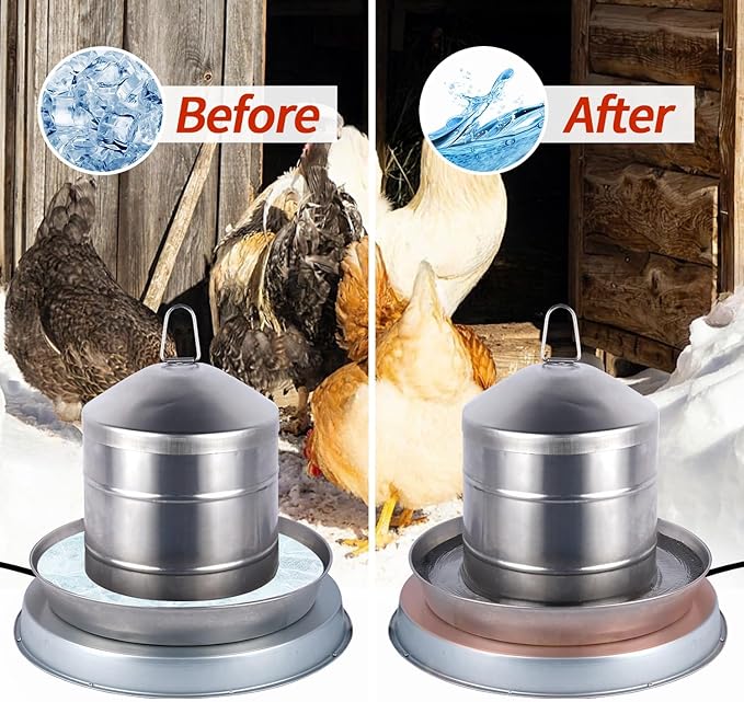 2Pack Chicken Water Heater for Winter，Heated Poultry Waterer Base,with Thermostat and 9.8ft Power Cord, Dia.11in