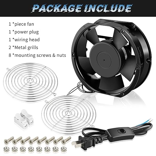 High Speed Axial Muffin Fan 172mm x 150mm x 51mm with Switch 110V 120V for DIY Cooling Ventilation Exhaust Projects for Chicken Coop、Crawl Space、Industrial、Doorway 、Server