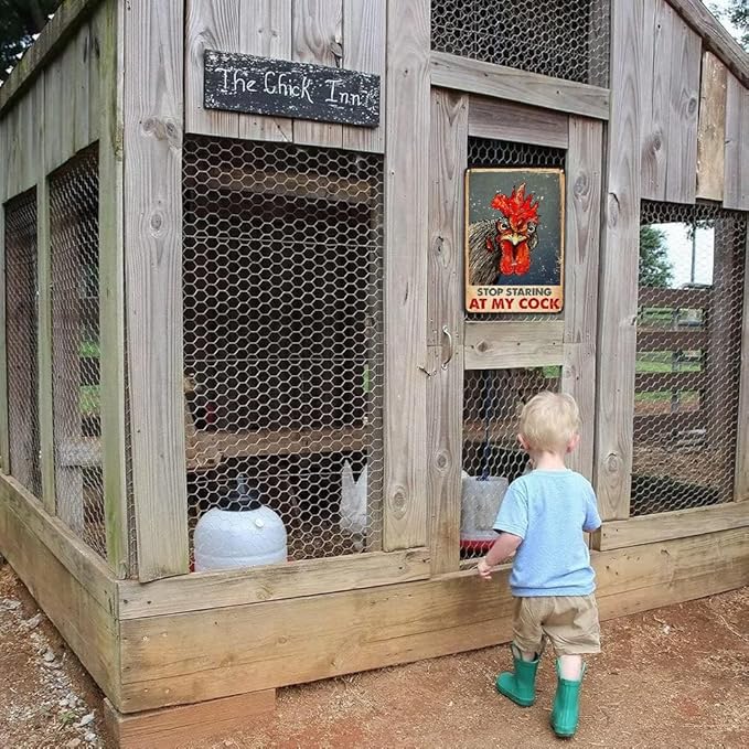 Funny Chicken Stop Staring My Cock Tin Sign for Farm Chicken Coop Farmhouse Kitchen Vintage Wall Decor 8x12 Inch (3058)