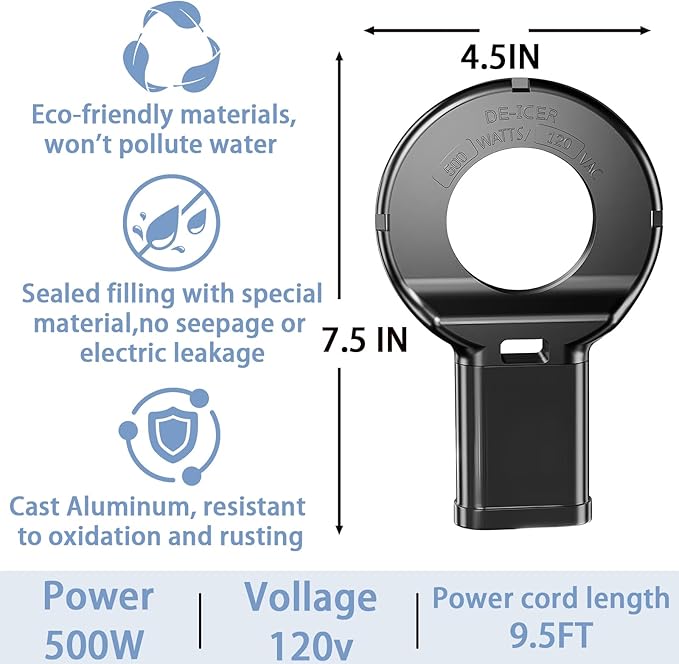 500W Chicken Water Heater with Thermostat,Cast Aluminum Submersible Bird Bath De-Icer for Plastic/Metal Poultry,Power Cord 9.8 Ft,Black