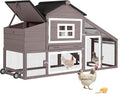GUTINNEEN Chicken Coop Mobile Hen House Wooden with Run Poultry Cage with Nesting Box,Field Grey