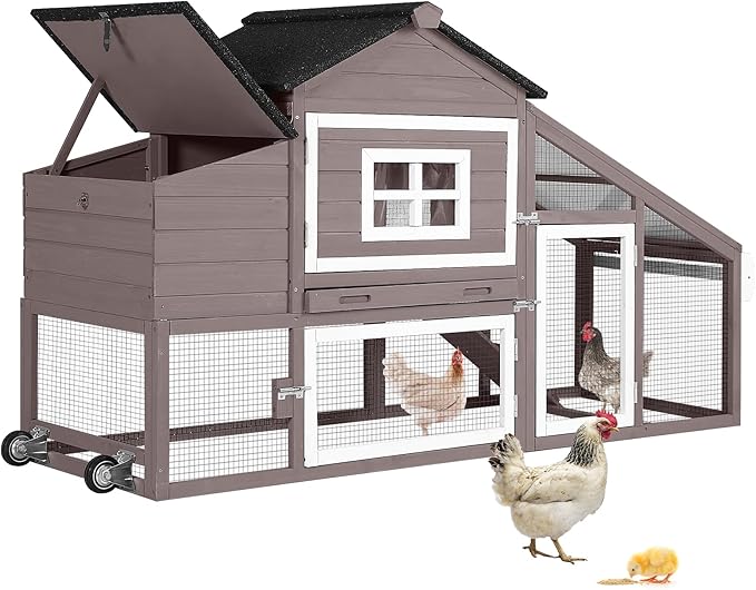 GUTINNEEN Chicken Coop Mobile Hen House Wooden with Run Poultry Cage with Nesting Box,Field Grey