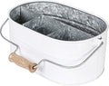 Light & Pro Farmhouse Rustic Silverware Utensil Carry All Caddy- Galvanized Utensil Caddy with Wooden Handle for Kitchen Counter, Silverware Organizer for Flatware, Condiments, Party Supplies - White