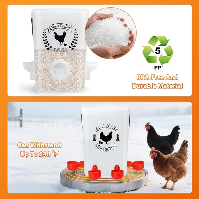 Tgeyd Chicken Feeder and Waterer Set (3 Gal/15 Lb) Hanging Automatic Poultry Feeder, No-Waste, Chicken Accessories for Chicken Coop and Run