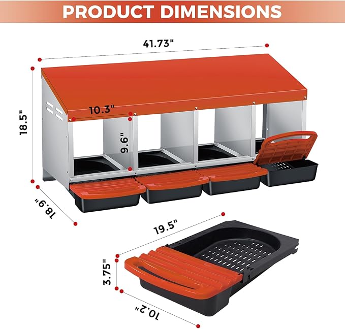 Nesting Boxes for Chickens, 4 Holes Chicken Nesting Box with Removable Tray, Easy Egg Collection, Roll Away Nesting Box for Hens, Chicken Coop, Red