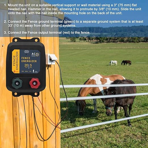 Electric Fence Energizer for Preventing Wild Animals Intruding，PE5 Electric Fence Charger，5-Mile/20 Acres Output Voltage 5000 V 0.2 Joule