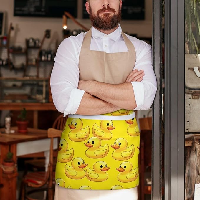 Unisex Apron for Cooking Server Waitress Half Waist Apron with 3 Pockets