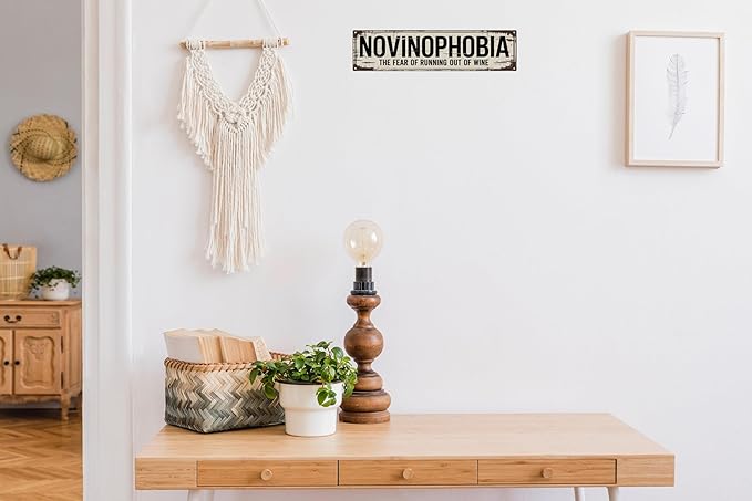 AWISZZZ Novinophobia Wine Fear Metal Sign 4x16in Humorous Plaque for Bar Wall Decor Wine Lover Gift