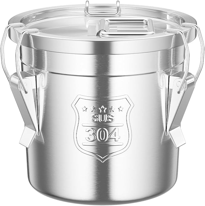 304 Stainless Steel Airtight Canister, Rice Cereal Grain Canisters Container, 6/12/21/33/48 Liters Food Bean Flour Oil Sugar Milk Cookie Storager Bucket w/Handles & Lid for Household Kitchen (6L)