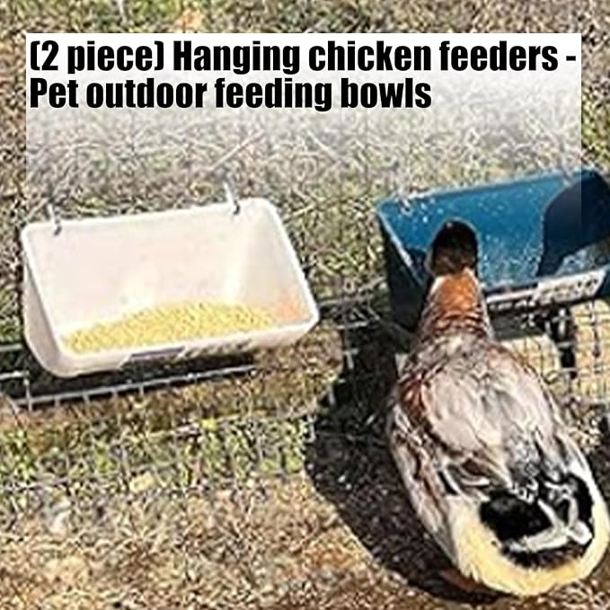 Pack of 2 Poultry Feeders Hanging Design Low Waste Technology Easy to Fence Feeder Waterer Bowl for Farm Coops Hanging Chicken Feeder