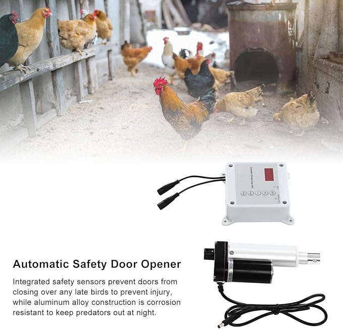 Automatic Chicken Coop Door Opener, Timing Photosensitive Auto Chicken Coop Door Opener, Auto Open and Close, Remote Controls Automatic Chicken Coop Door(US)