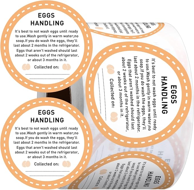 Colarr 500 Pcs Farm Fresh Eggs Carton Labels Stickers 2 Inch Easter Egg Care Self Adhesive Writable Handling Stickers Bulk Chicken Packaging Decal Sign for Chicken Quail Farmhouse Spring Holiday