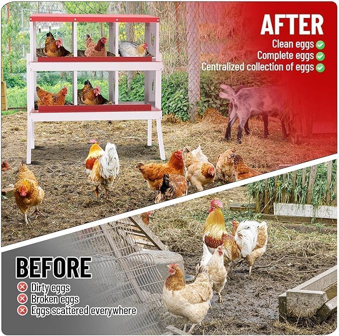 Chicken Nest Box, 6-Compartment Egg-Laying Box, Metal Hen House, Convenient for Collecting Eggs - Ventilated Poultry House Equipment - Suitable for Hens, Ducks Red,with Stand