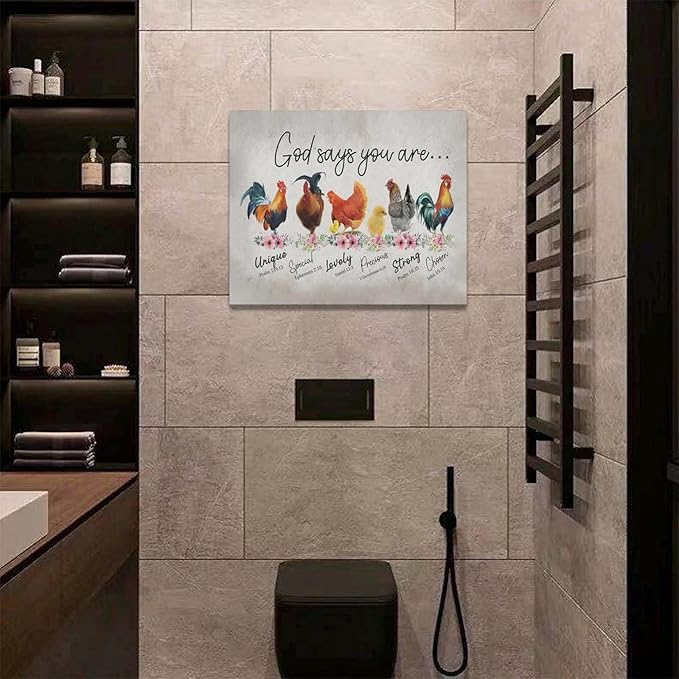 Rooster Kitchen Decor Wall Art Rustic Farmhouse Chicken Pictures Wall Decor Country God Says You Are Canvas Prints Framed Artwork Home Office Decorations For Bathroom Dinning Room 20"x16"