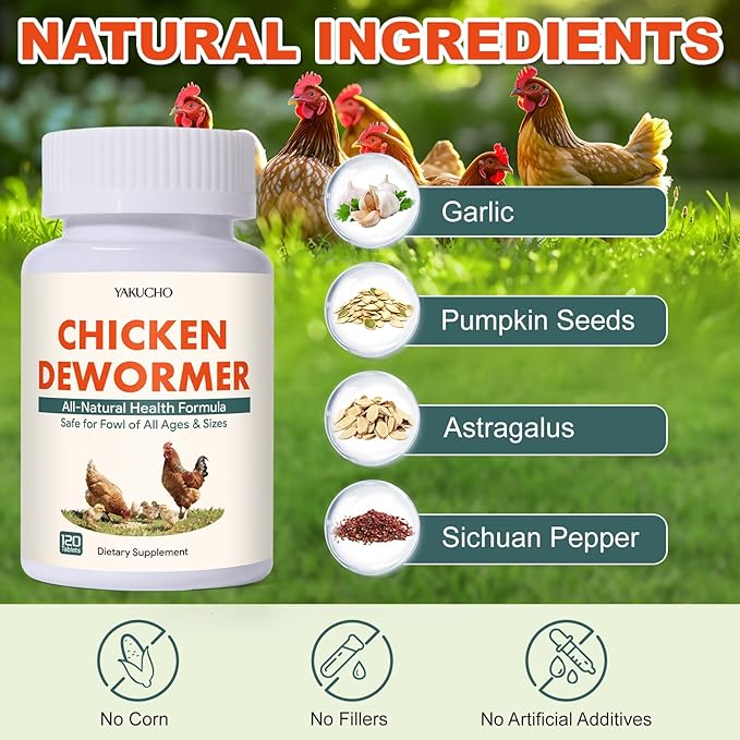 Chicken Gut Health Supplement – Natural Herbal Formula for Chickens, Chicks, Roosters & Turkeys, Supports Digestive Health & Internal Balance, Safe for Layers & Egg Production, 120 Easy-Feed Tablets