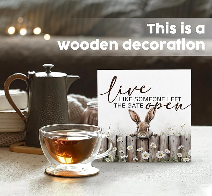 Farmhouse Rabbit Sign - Farmhouse Cottagecore Animal Office Kitchen Bedroom Decor,Rustic Farm Live like Someone Left the Gate Open Home Decor Signs,Duck Gifts for Women 8x8
