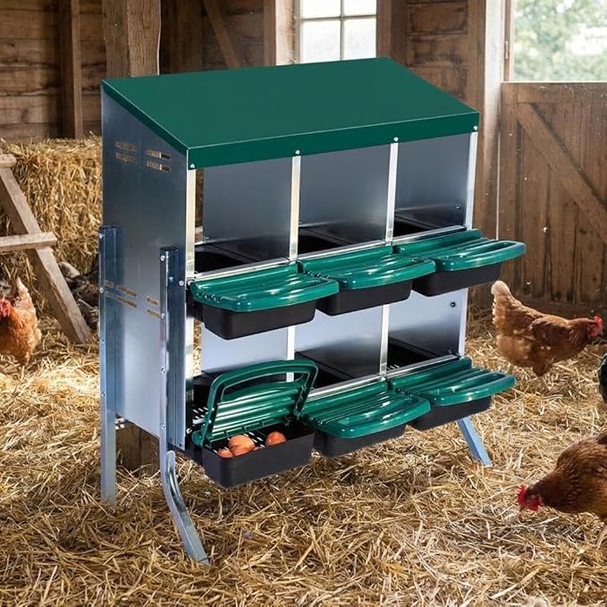 Metal Chicken Nesting Boxes, Roll Away Egg Collection with Lid Cover to Protect Eggs, Easy Clean Ventilated Design for Chicken Coop, Hen Roosting Boxes for Laying