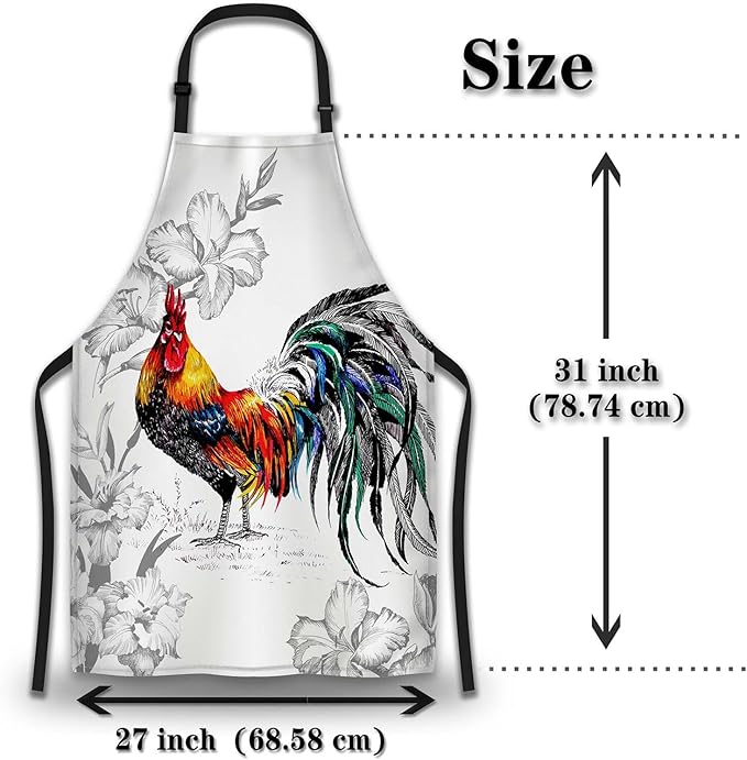 BBQ Aprons for Men Watercolor Pattern with Roosters Women Apron for Kitchen Cooking Restaurant Painting Crafting Gardening 27” (W) x 31” (H), Waterproof Apron