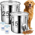 Newget Dog Food Storage Containers, Large Stainless Steel Pet Food Storage Containers 38 lb / 17 kg to Keep Fresh, Metal Airtight Cat Food Containers With Scoop and 2 Small Containers