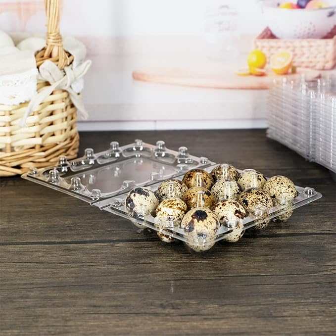 Quail Egg Cartons 60 Packs, Clear Eco-friendly Plastic Blank Egg Cartons with Free Labels, Holds up to 12 Quail Eggs Securely, Perfect for Family Pasture Farm Markets Display - Small