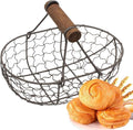 Eggs Collecting Basket | Metal Egg Holder | Vintage Wire Basket With Wooden Handle | Vintage Style Egg Storage Baskets Holder Fruit Bin, Can Hold 12 Eggs