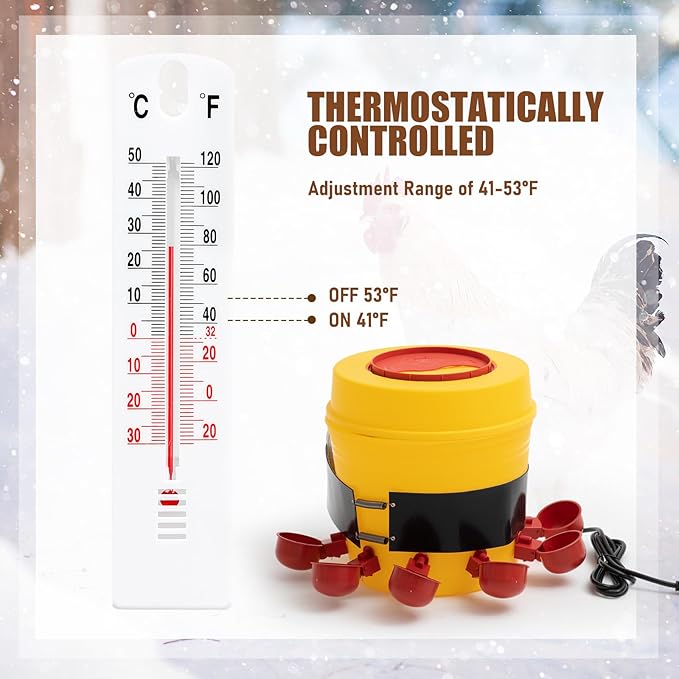 Thermostat Chicken Waterer Heater Self-Regulating Heating Bucket Belt for 2-5Gal Bucket with 6ft Power Cord for Freezing Winter Thermostat Chicken Water Insulation(Classic 2set)