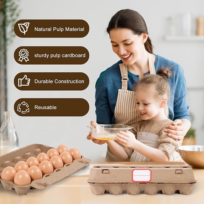100-Pack Bulk Empty Egg Cartons for Storage, 12-Count Natural Paper Pulp Reusable & Sturdy Design (Egg Storage Containers)