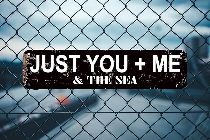 Just You + Me And The Sea Sign 16x4 Inch Coastal Metal Wall Sign - Rustic Beach House Decor for Bedroom, Porch