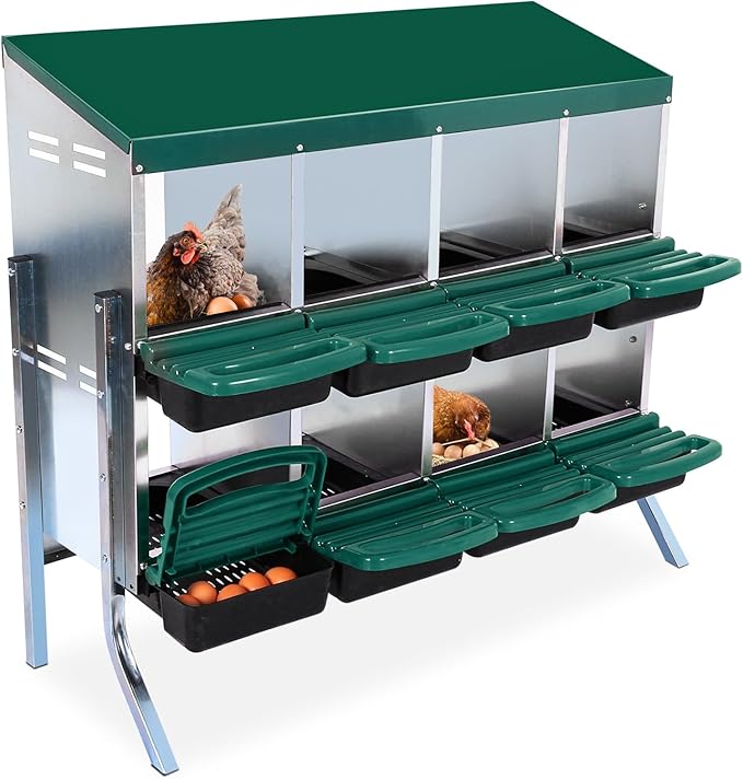 Chicken Nesting Box, 8 Compartment Roll Away Nesting Box for Eggs, Chicken Laying Box with Egg Collection, Cleanable Pull Out Hen Roosting Boxes ﻿