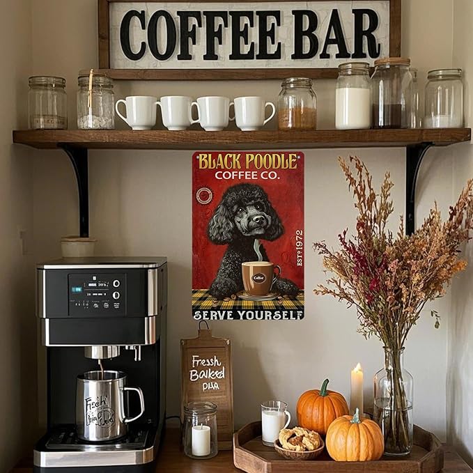 Retro Metal Tin Sign Coffee Company Black Poodle Sign For Outdoor & Indoor Wall Poster Home Bar Shop Decorations Coffee Vintage Sign Gift Poster 12x8 Inch