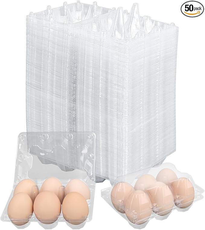 Plastic Egg Cartons Bulk 2x3 Egg Holders Style Holds 6 Eggs - Half Dozen Storage Perfect for Family Pasture, Groceries Chicken Farm, Refrigerator Storage (6 Grids) 50 Pack