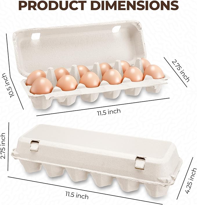 Natural Pulp One Dozen Egg Cartons – 20 Pack - Cheap Bulk 12 Eggs Crates Storage Containers Reusable - Recycled Blank Egg Carton Fits One Dozen Extra Large Eggs for Produce Stands and Grocery Stores