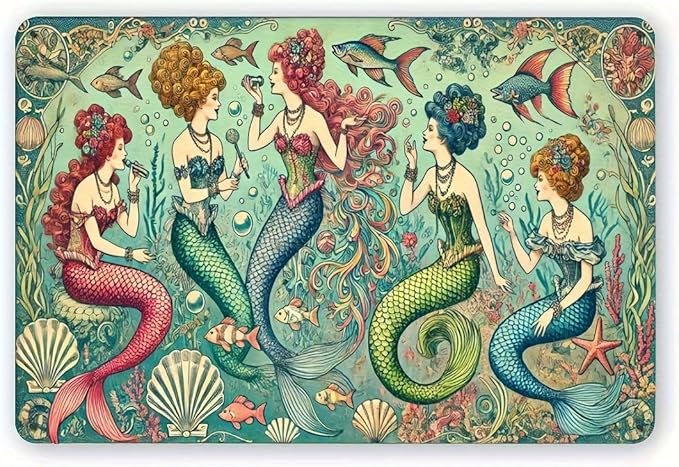 Vintage Mermaid Metal Tin Sign - 12X8" | Rust-Proof & Waterproof Wall Art For Home, Office, Bar, Cafe, Library & Garage Decor