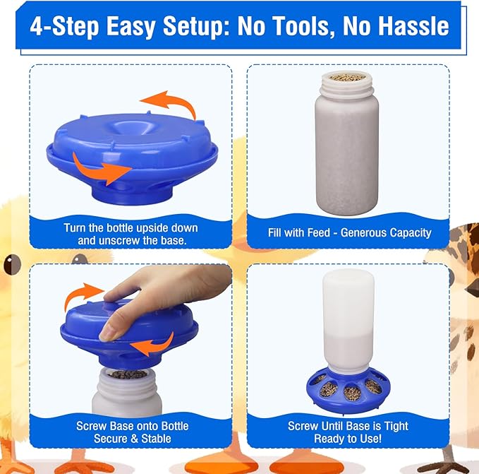 Chick Feeder and Waterer Set No Waste Automatic Chicken Feeder and 1L Waterer for Baby Chicks, Ducks, and Quail – Brooder Starter Kit (Blue)