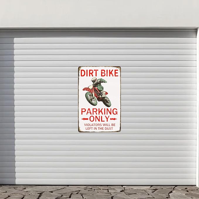 Dirt Bike Parking Only Violators Will Be Left In Dust Motorcross Tin Signs for Boys Metal Sign for Home Garage Bedroom 12×8 Inch