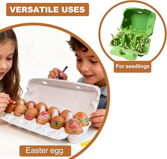 Reusable Pulp Egg Carton,12-Count Storage Container, Farm Fresh Egg Holder for Countertop, Chicken Egg (50, white, 2 * 6)