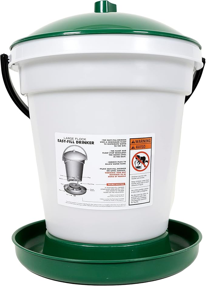 Harris Farms Large Flock Easy-Fill Poultry Drinker, Made with BPA-Free Plastic, Top Fill Design, 6.25 Gallon