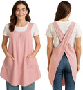 Apron for Women with Pocket Cotton Linen, Japanese Cross Back Apron for Gardening Painting